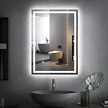 CROWNSHOP Bathroom Mirror with LED Lights, 70x50cm LED Illuminated Mirror with Anti-Fog, 3 Colour Dimmable Lights, Touch Control & Memory Function | IP54 Rated, Horizontal/Vertical Mount