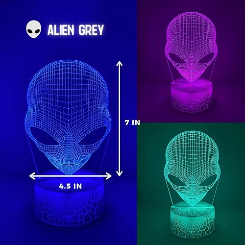 Miniatura 3 de GETI 3D LED UFO Alien Grey Night LightSpace Solar System Crack Base 7 Touch Color USB Cable Batería Mejor para regalos, Navidad Niños y Adultos