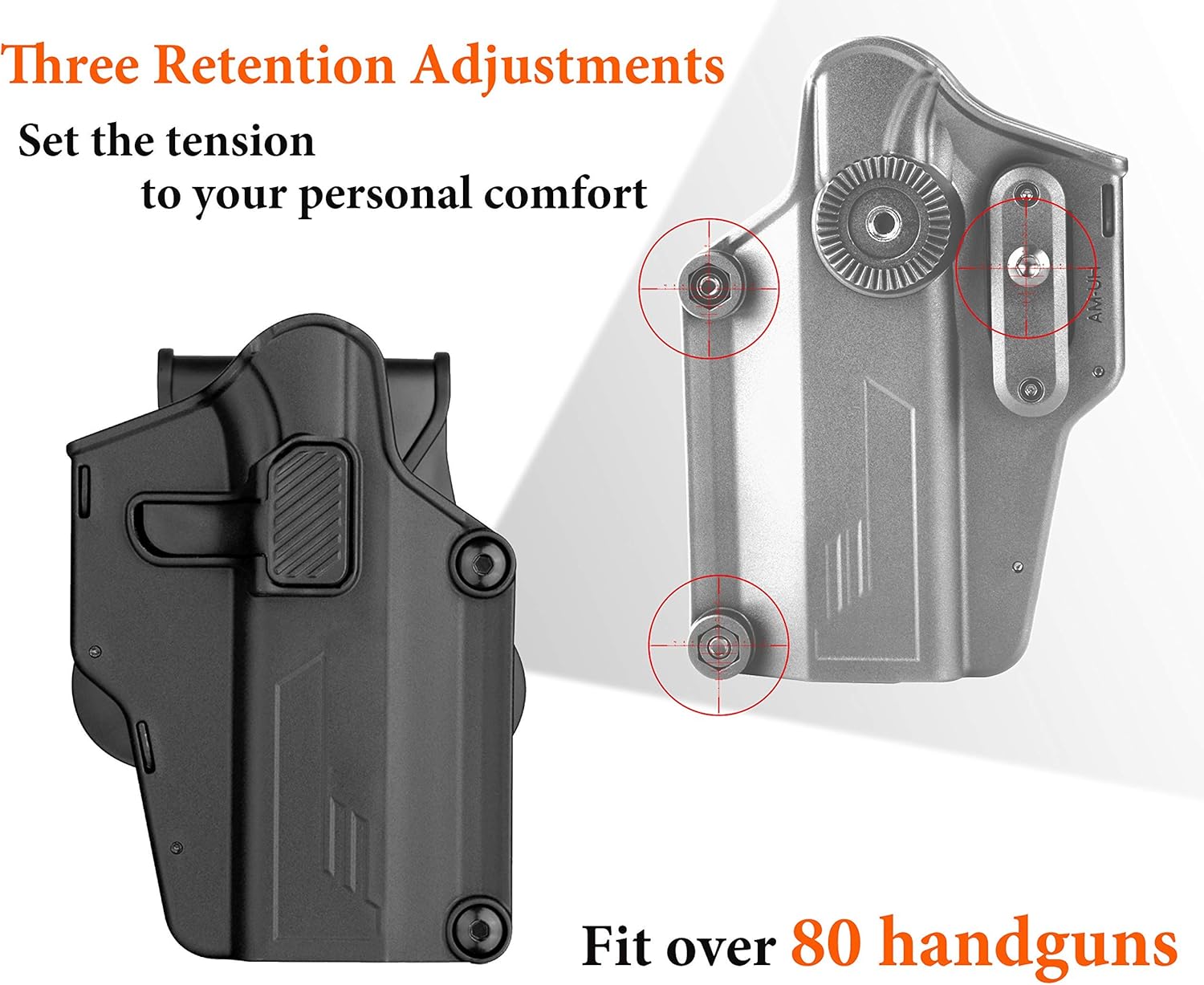OWB Multi-fit Holster, Level II Retention Gun Holsters Fit 80+ Pistols, Tactical Holster for Glock/Sig Sauer/CZ/Ruger/Springfield/Beretta/Smith & Wesson/1911/Taurus, 360° Adjustable