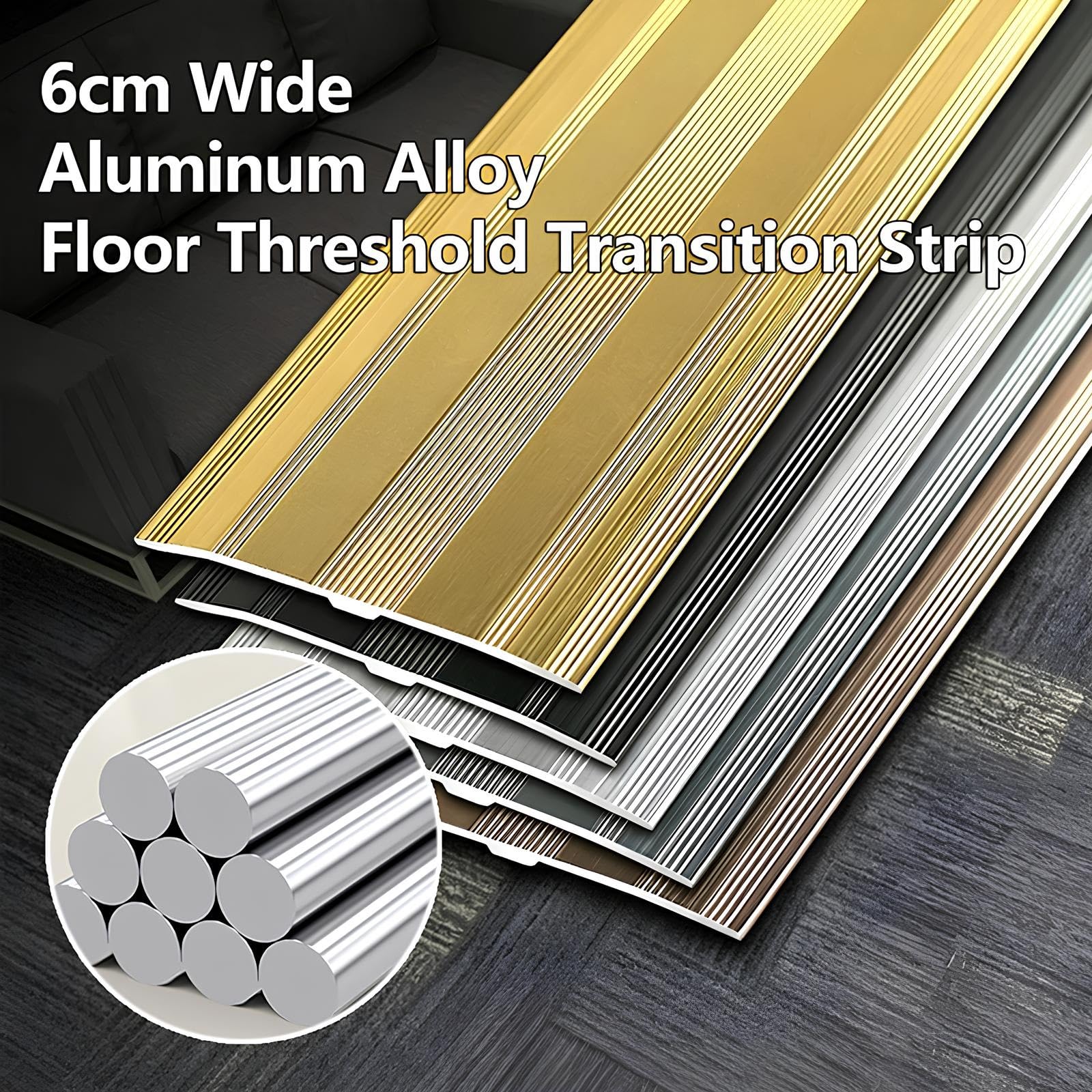 Profilo di Transizione Larghezza 60mm Striscia Transizione Pavimento | Striscia di Transizione Pavimenti in Alluminio per Porta e Riempimento Fessure Parquet e Piastrelle(Gold,60mmx145cm)
