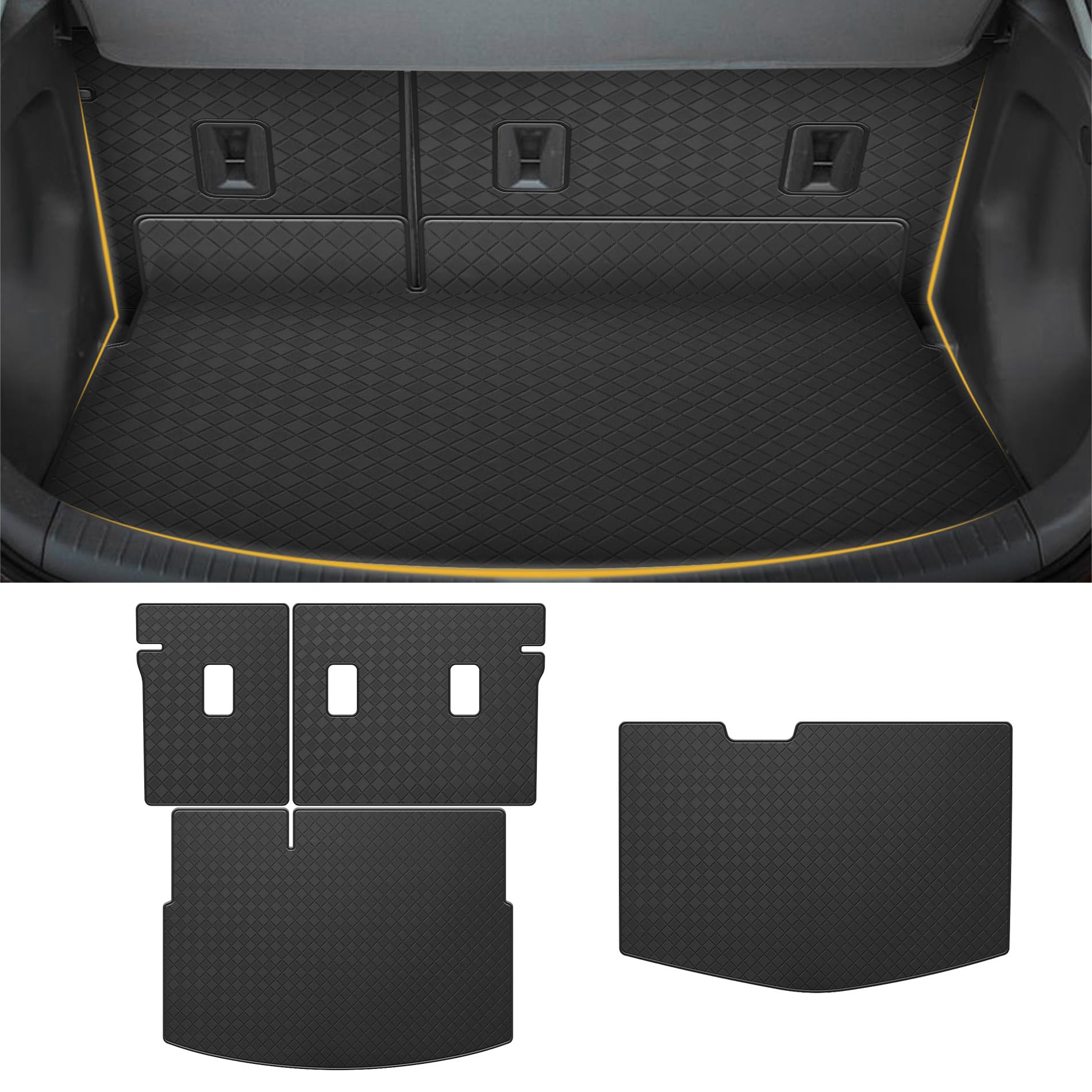 Trunk Mat for 2017-2025 Chevrolet Bolt EV & EUV - All Weather PU Leather Cargo Liner (Upper and Lower Layer) and Rear Backrest Mat for Chevy Accessories (Black Diamond)