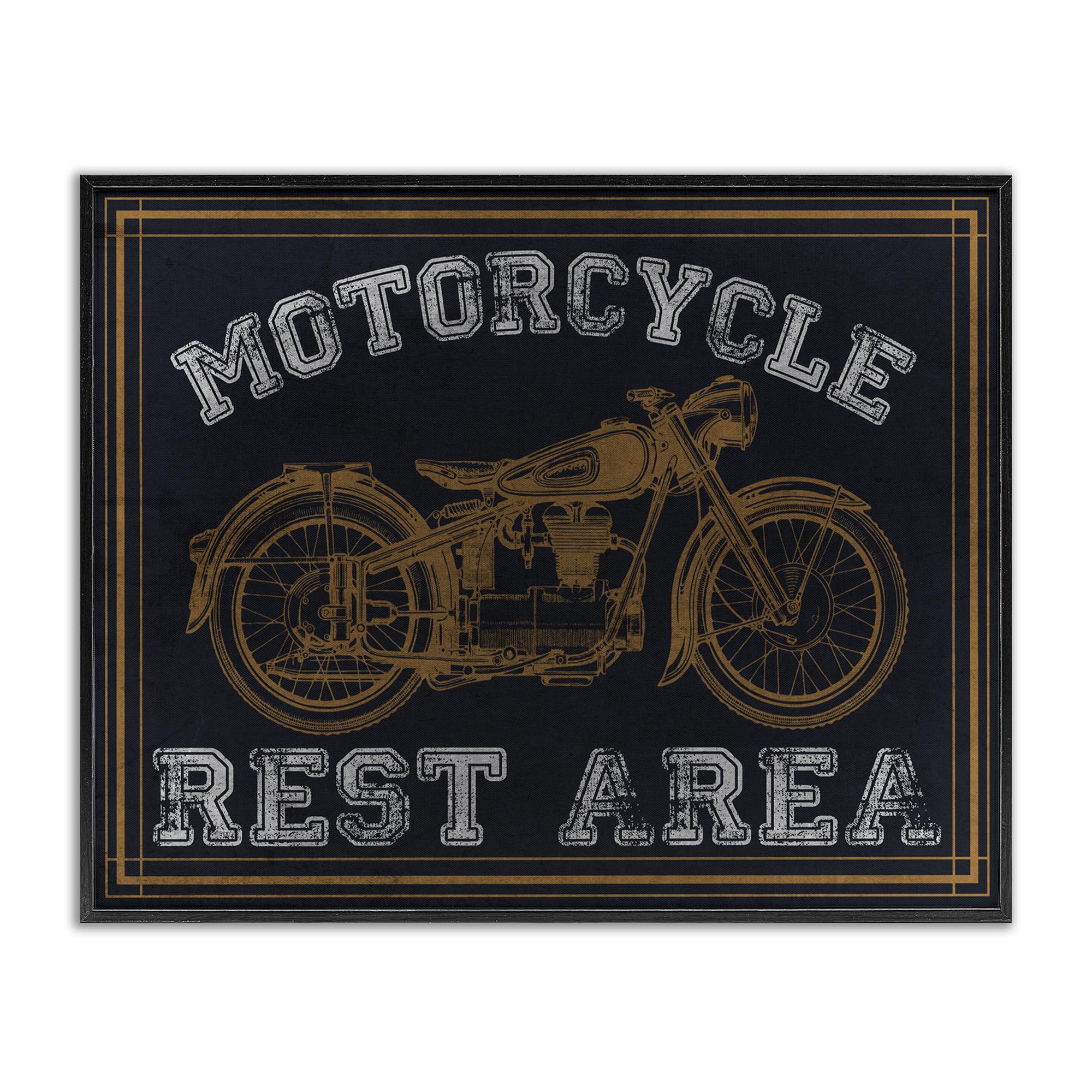 Stupell Industries Midnight Black (Textured) 'Motorcycle Rest Area'| Framed Giclee Art