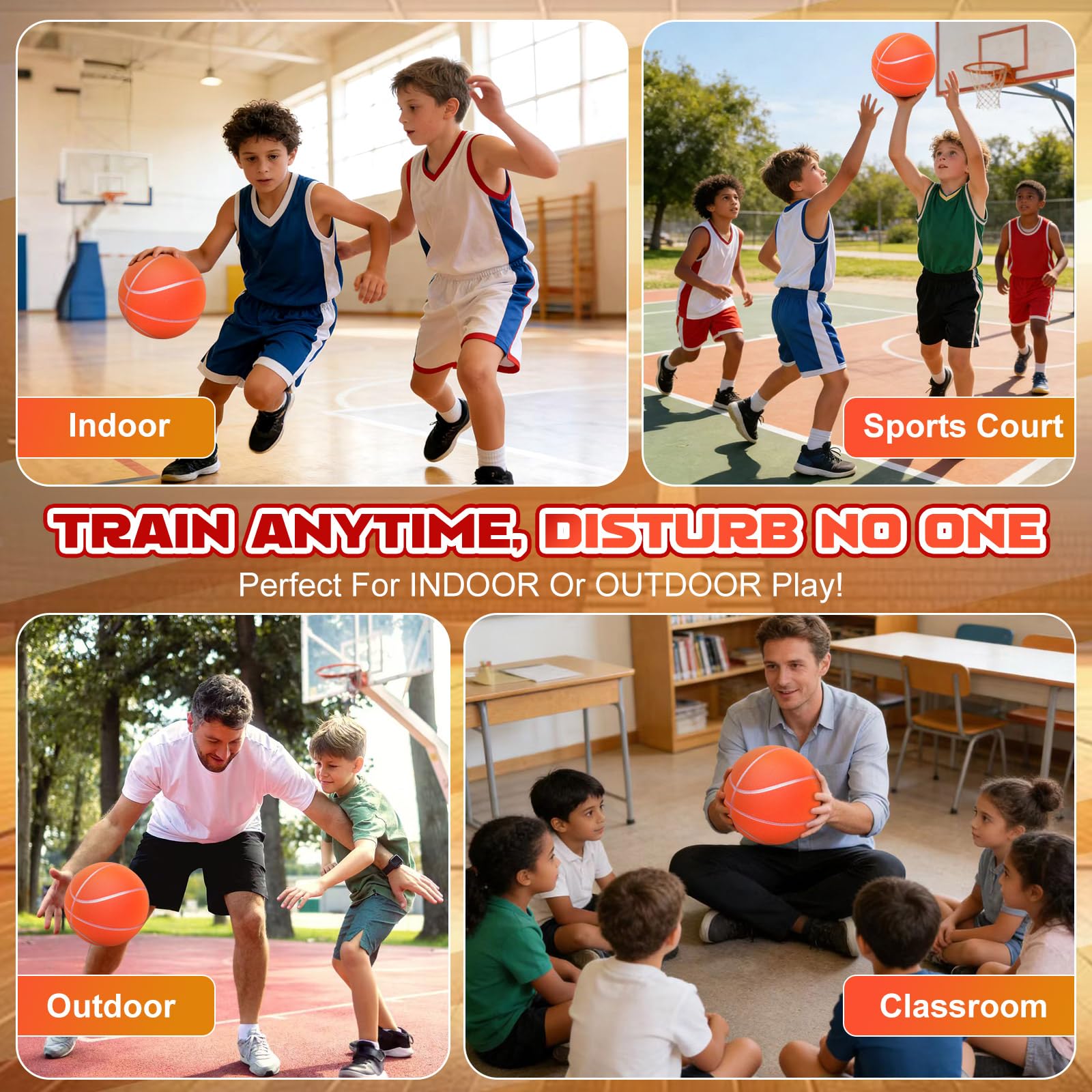 Balón de baloncesto silencioso tamaño 7 (29.5 pulgadas) – Balón de baloncesto interior silencioso para regates silenciosos y entrenamiento en interiores, pelota de baloncesto de espuma de