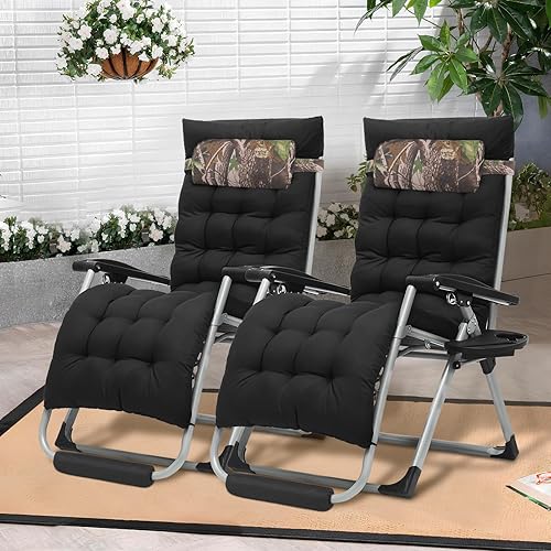 Miniatura 2 de Athena Collection Zero Gravity - Juego de 2 sillas de salón para exteriores con cojín, 29 pulgadas de ancho, sillas reclinables con soporte para