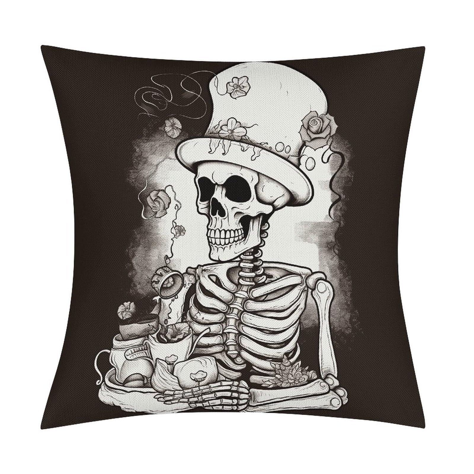 Adfgyerh Style Skeleton Chef Pillow Covers Soft And Comfortable Invisible Zipper ，Home Decor 18X18 Inch Edging Technology，Throw Pillow Covers For Couch Sofa Bedroom Living Room.