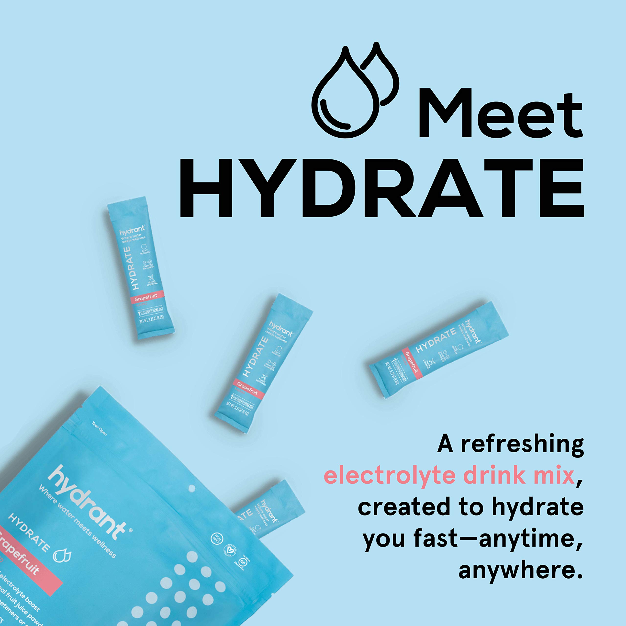 Hydrant Hydrate Grapefruit 30 Stick Packs, Electrolyte Powder Rapid Hydration Mix, Hydration