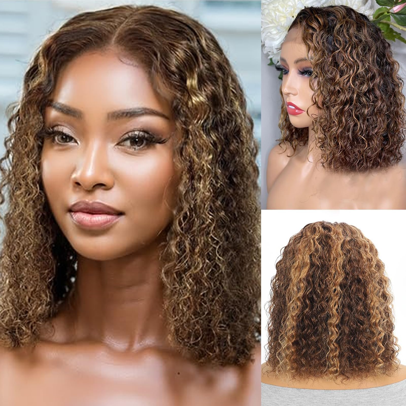 olimaruly 12 Inch 4x4 Lace Closure Glueless Wigs with Natural Hairline for Women Wear and Go Glueless Wigs Human Hair Pre Plucked Pre Cut Deep Wave