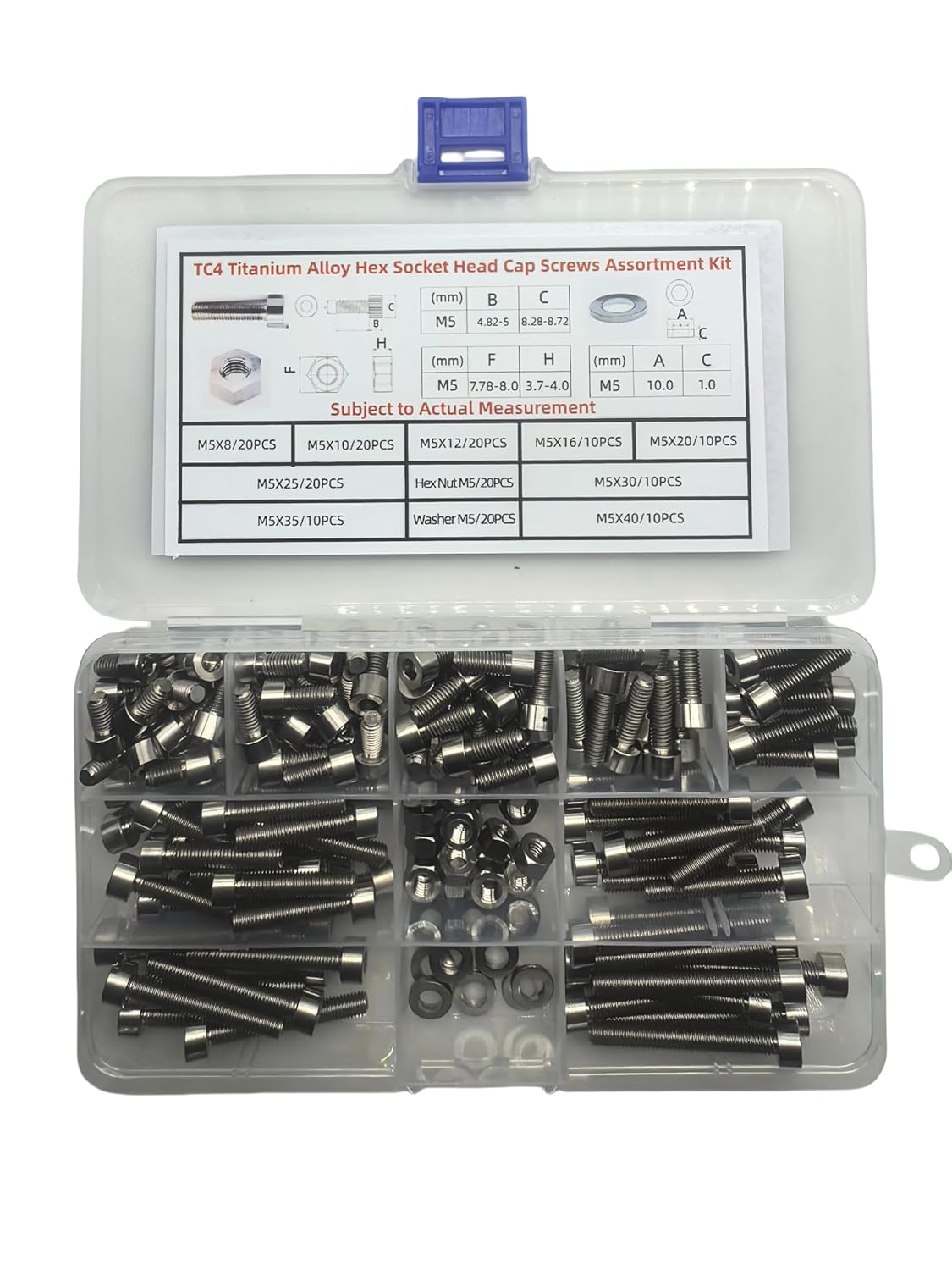 TC4 Titanium Alloy Hex Socket Head Cap Bolts Screw Nut Washer Kit M3 Multiple Lengths 4-25mm 350pcs,High Strength Corrosion Resistant for Industrial Machinery Bicycle & Aerospace Medical