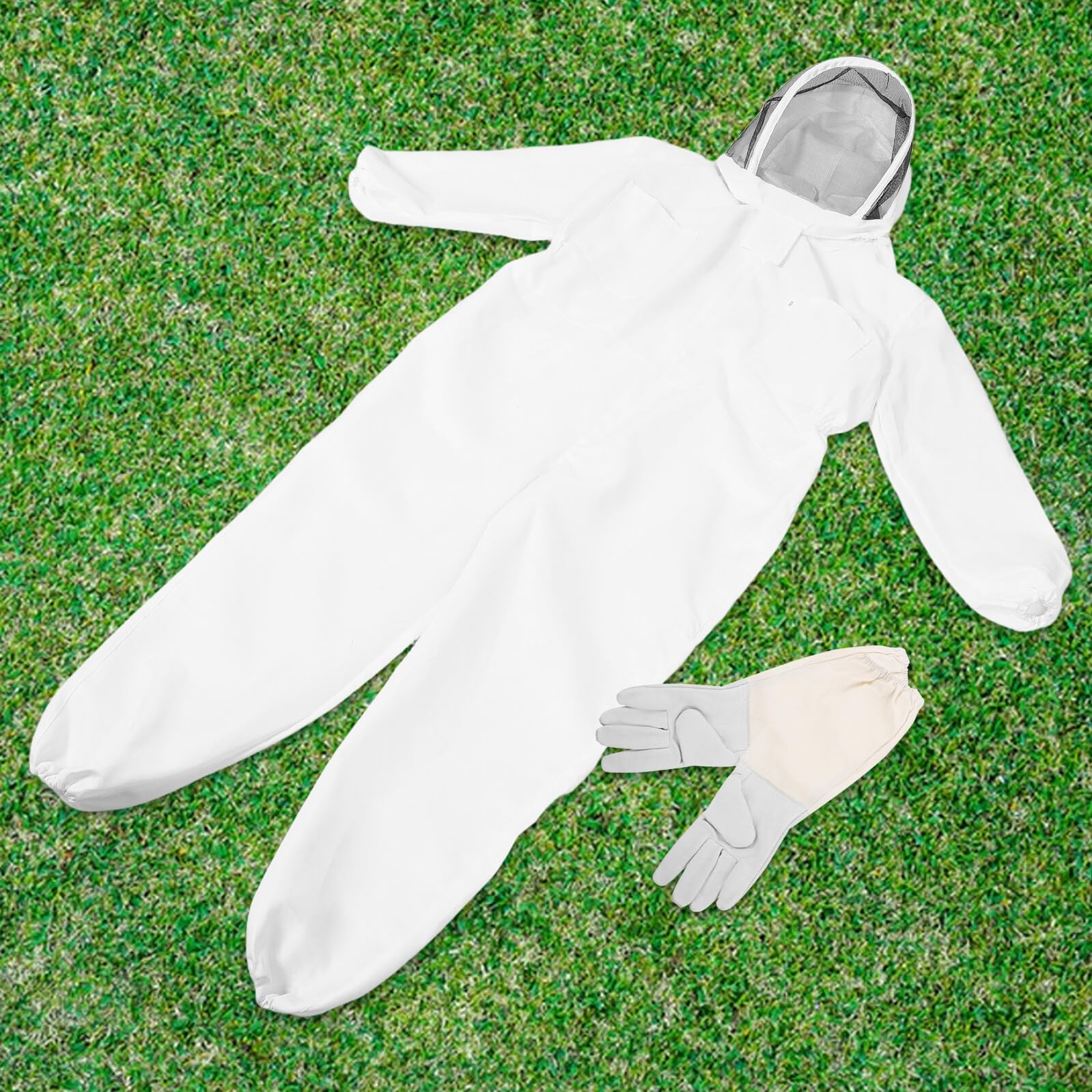 Traje de Apicultor XL de Algodón Grueso con Capucha y Velo Mono Completo con Guantes para Protección contra Aguijonazos Ropa Ventilada para Apicultura Profesional y Manejo