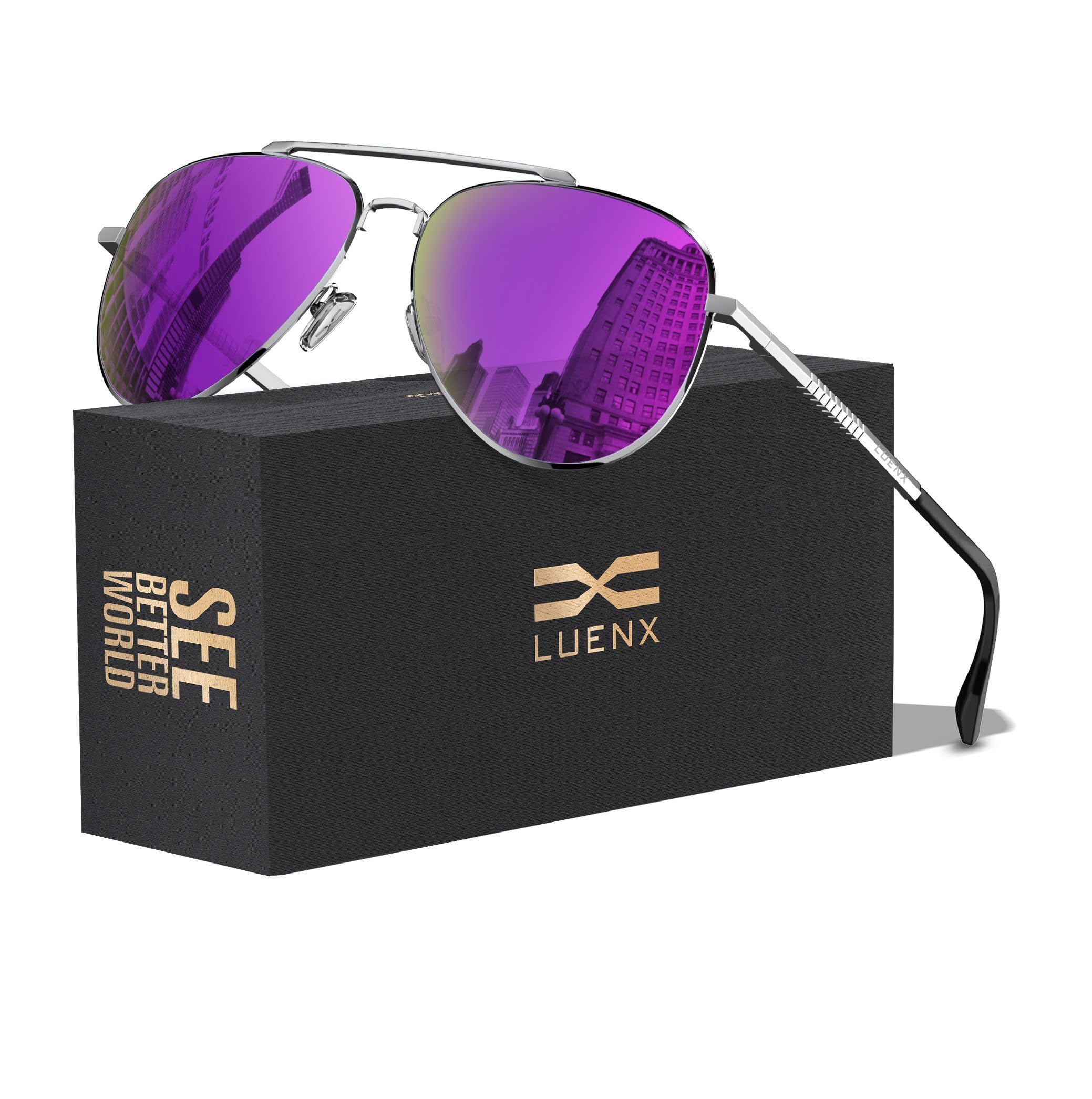 LUENX Aviator Sunglasses for Men Women Polarized Driving Classic Shades - UV 400 Protection with Accessories
