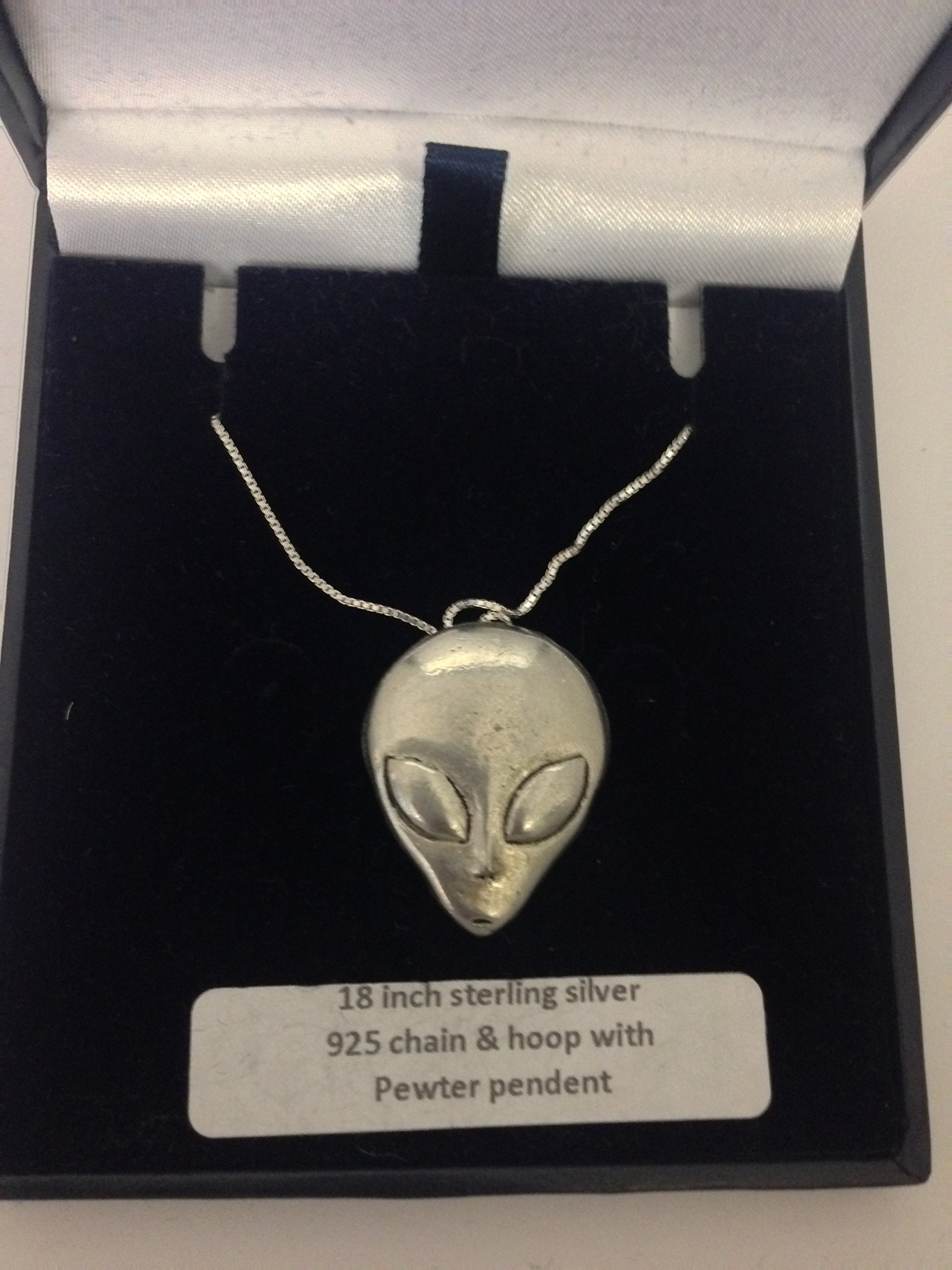 Alien Head PP-G21 English Pewter Emblem on a 925 sterling silver 16" Necklace