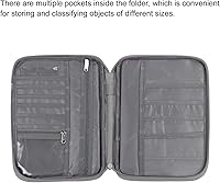 Vista 4 de PATIKIL Portatarjetas familiares para pasaporte de viaje, funda para documentos, múltiples bolsillos con correa para la muñeca para viajes de Gris