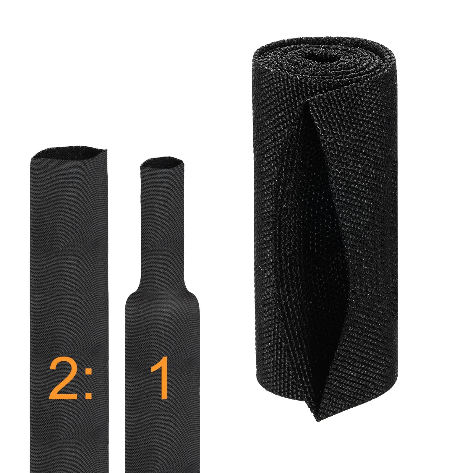 sourcing map 2:1 Ratio Heat Shrink Braided Sleeve 80mm ID 1 Meter Automotive Wire Loom Braided Cable Sleeves Fabric Woven Shrinkable Tubing Protection for Harness Cable Sheath Hose Wire, Black