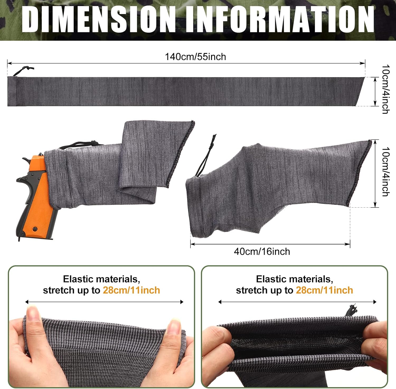 Tatuo 12 Pieces Gun Sock and Rifle Sock Set Silicone Treated Knit Rifle Gun Sleeve for Scopes Pistol Storage Grips Hunting Shooting Tactical Accessories, 55 x 4 Inches, 16 x 4 Inches