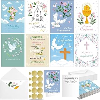 24 Sets Religious Confirmation Card Bulk with Scripture Assorted Message and Bible Verse Inspirational Congratulations Confirmation Greeting Cards with Envelopes for Christian Gifts Baptism