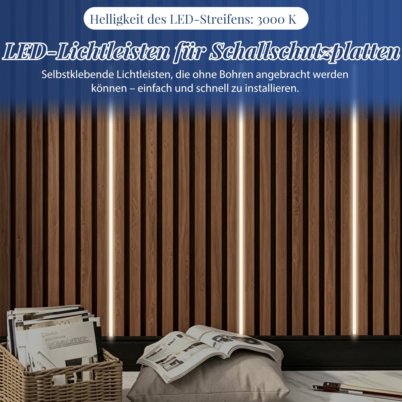 Pannelli acustici LED da 120 cm, con interruttore touch, luminosità regolabile, striscia LED per pannelli acustici, striscia luminosa a LED autoadesiva, per pannelli da parete paralleli (4)