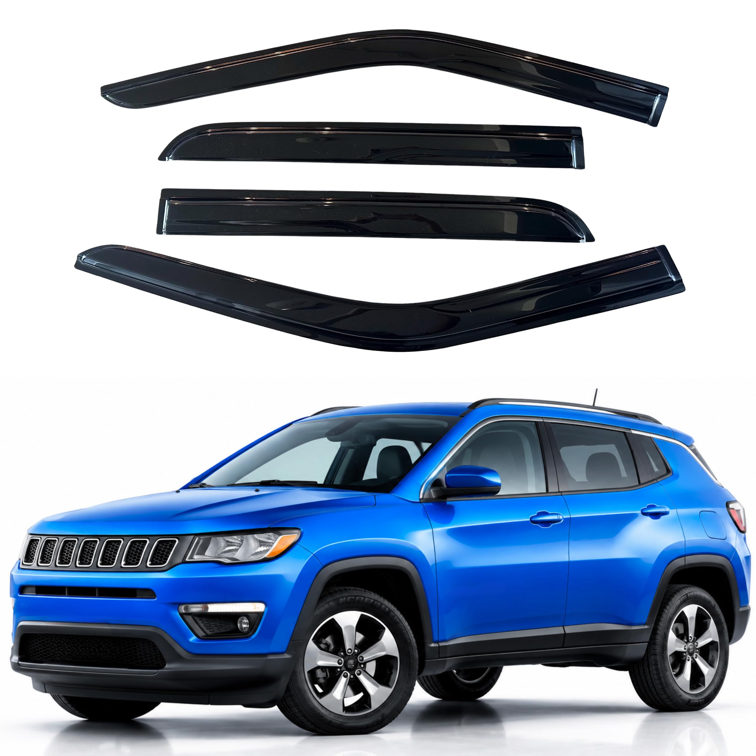 IG Window Visors Fit for 2017-2026 Jeep Compass, Out-Channel Rain Guards Vent Wind Deflectors 4PC, Car Accessories for 17-26 Compass