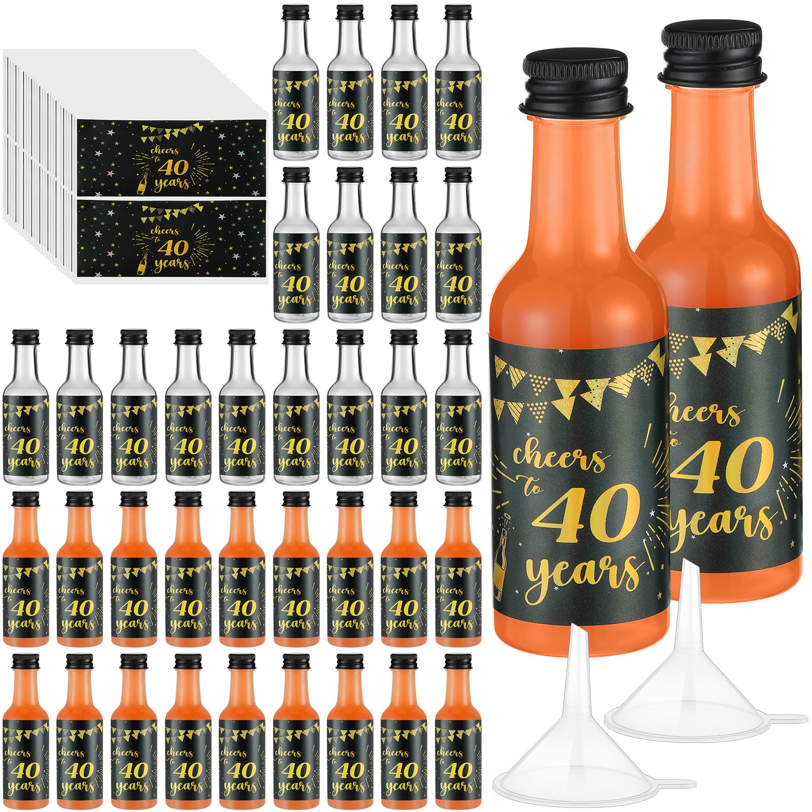 Vesici 50 Pack Mini Liquor Bottles 1.7oz Shot Mini Wine and Champagne Bottle Birthday Sticker with 2 Funnels Birthday Party Favor for Adult Guest