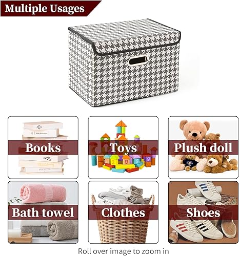 Vista 106 de STOREONE Contenedores de almacenamiento de tela, contenedor organizador plegable con tapas y asas de metal, para el hogar, dormitorio, armario, 3