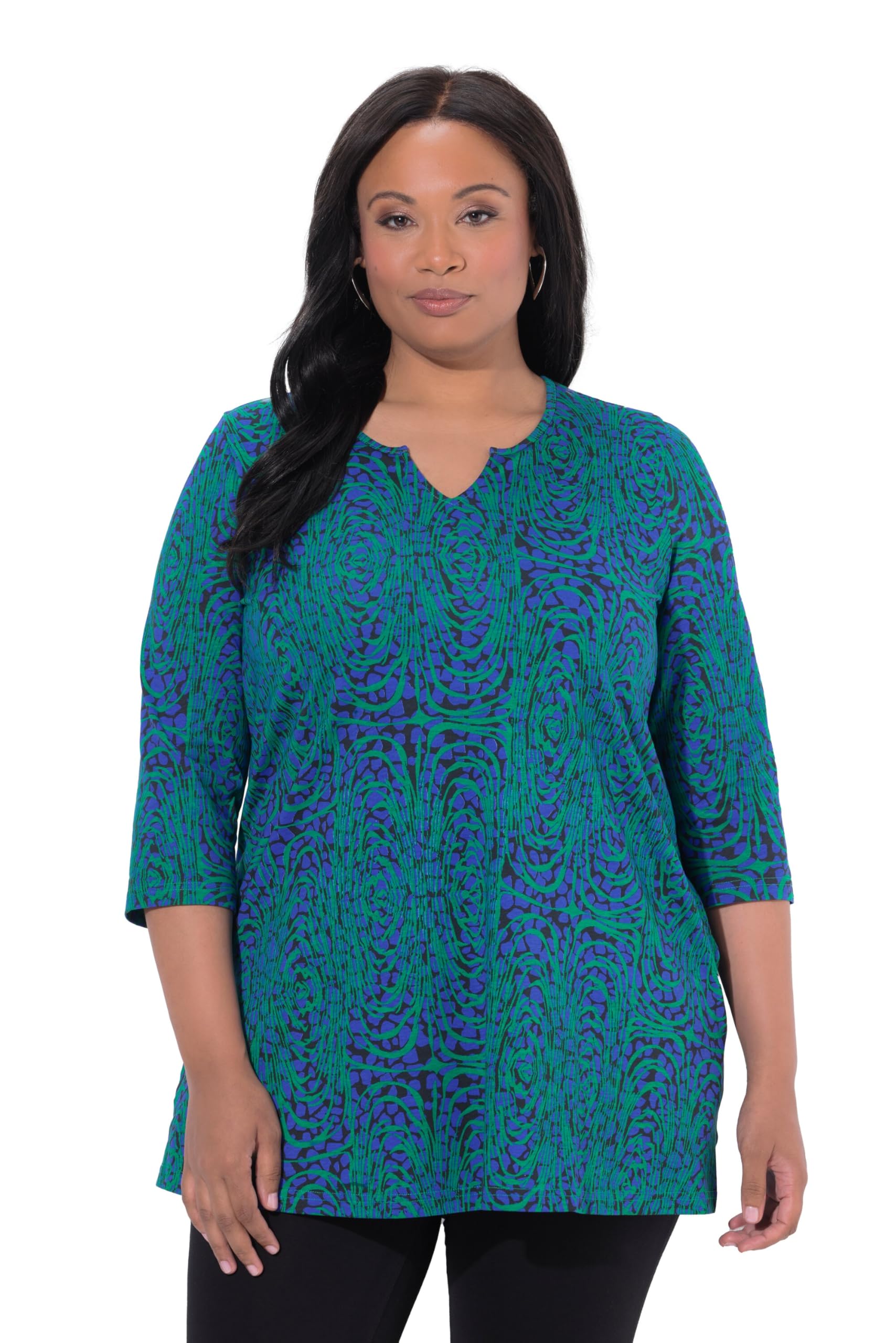 Ulla Popken Damen große Größen Übergrößen Plus Size Longshirt, Animal, A-Linie, Tunika-Ausschnitt, 3/4-Arm 847073