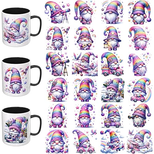 24PCS UV DTF Cup Wrap for Mugs UV DTF Transfer Paper DIY Crafts can be Used for Mugs, Glasses, laptops, Thermos Cups, etc (Rainbow Star Gnome)