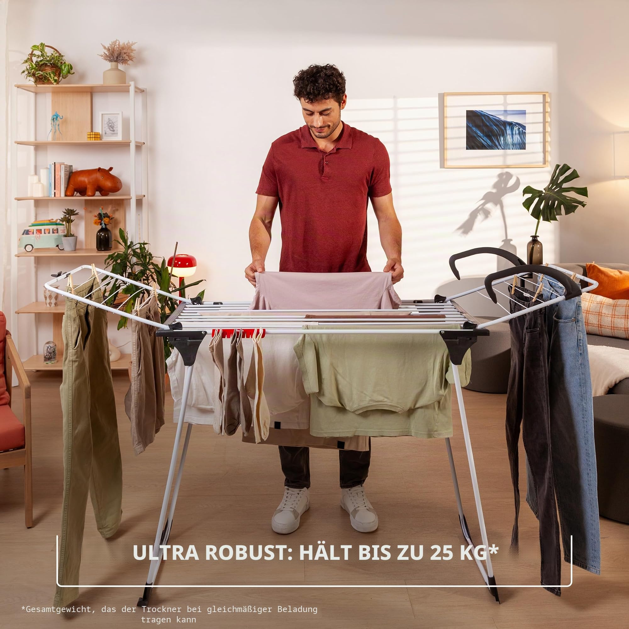 Vileda Premium 2in1 Wäscheständer, 18 m Trockenleinenlänge, Doppelnutzen dank abnehmbarem Flügel