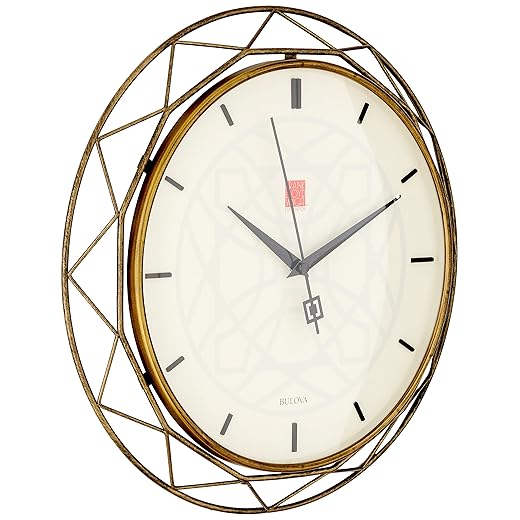 Bulova Clocks C4834 Luxfer Prism 14 Inch Frank Lloyd Wright Inspired Wall Clock