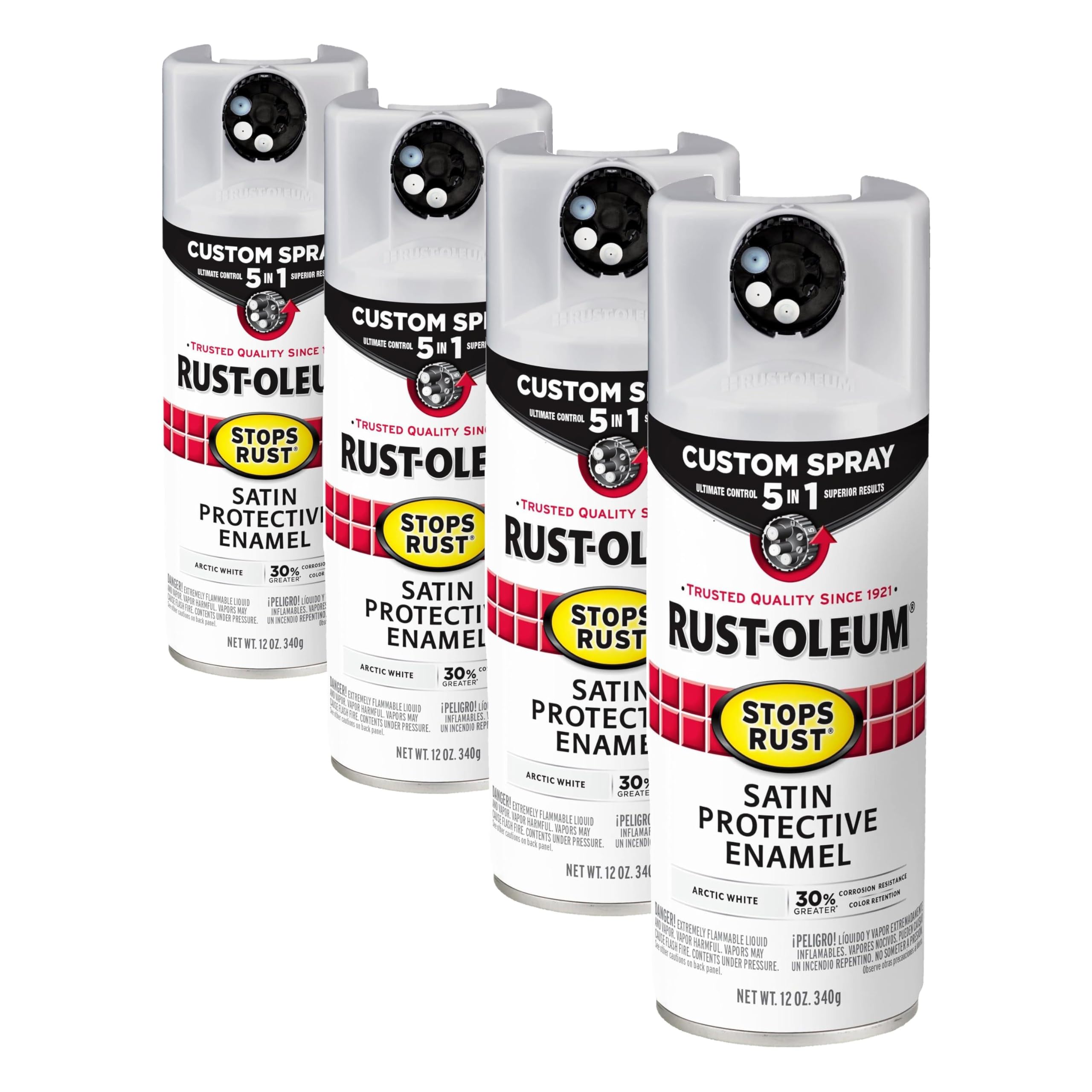 Rust-Oleum 383424 Stops Rust Custom Spray 5-in-1 Spray Paint, 12 oz, Satin Arctic White (Pack of 4)