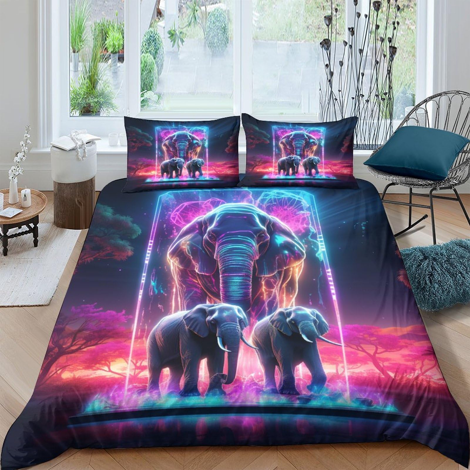 Housse de couette 220x240 avec fermeture éclair parure de lit king size motif éléphant