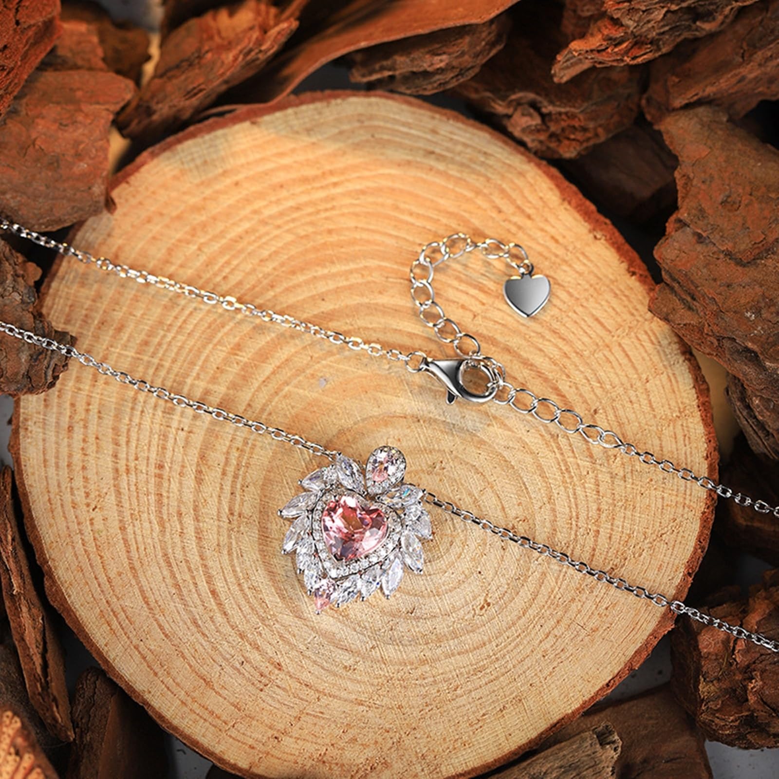Naszyjnik ze srebra próby 925 dla kobiet, eleganckie różowe serce 1,63 ct Morganite wisiorek z kamieniami szlachetnymi łańcuszek 18 cali