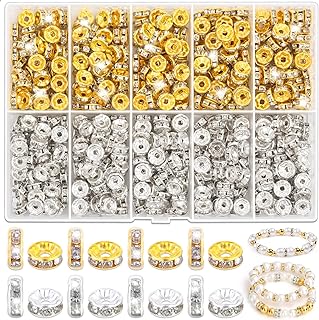 Rondelle Spacer Beads for Jewelry Making, 600 Pieces Rhinestone Spacer Beads Crystal Bead Spacers for Bracelets, Focal Beads for Pens(Silver and Gold)