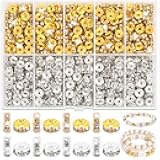 Rondelle Spacer Beads for Jewelry Making, 600 Pieces Rhinestone Spacer Beads Crystal Bead Spacers for Bracelets, Focal Beads for Pens(Silver and Gold)