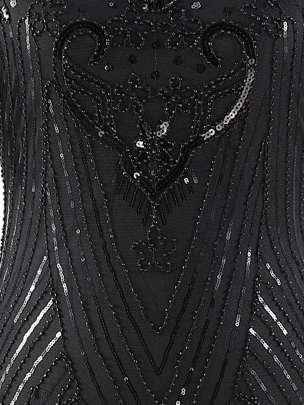 FAIRY COUPLE Women's 1920s Lace Neck Great Gatsby Dress Sequin Art Deco Flapper Dress with Sleeve D20S028 - Image 4