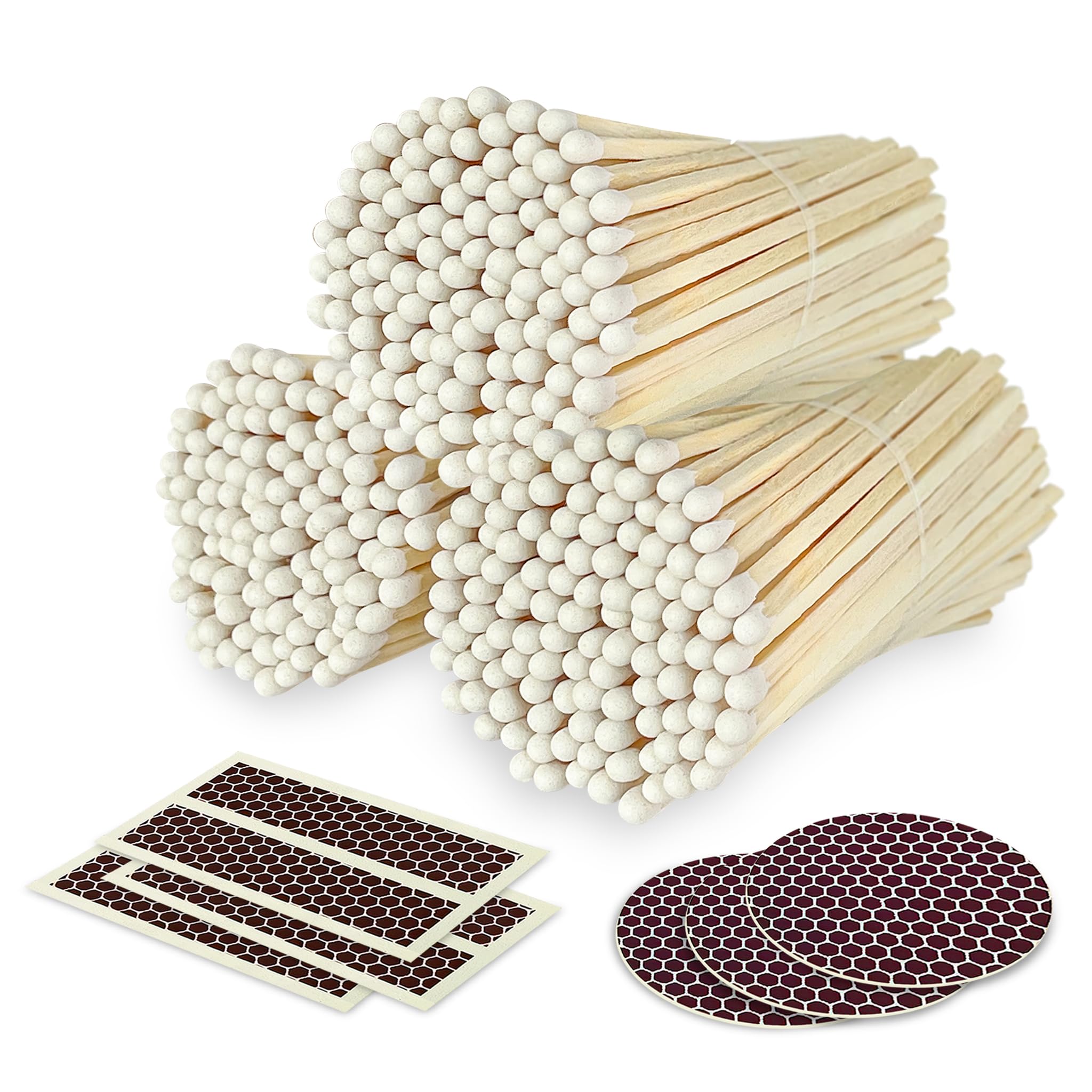 4" White Matches + Striker Stickers Included | 300 Classy White Tip Decorative Safety Matches | Premium Long Matchsticks | Unique Gifts, Home Decor, & Candle Accessories by Thankful Greetings