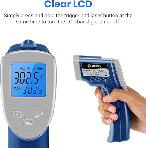 Vista 63 de Termómetro infrarrojo digital láser Etekcity Lasergrip 800, pistola de temperatura sin contacto -58 ℉-1382 ℉ (-50 ℃ a 750 ℃), termómetro de lectura