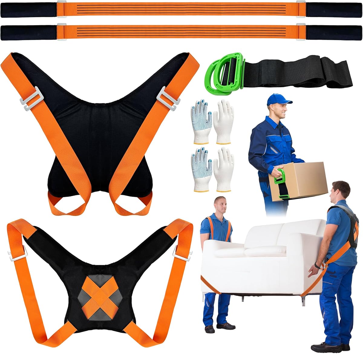 Moving Straps Furniture Moving Adjustable Straps 2-Person Lifting and Moving System Shoulder Lifting and Moving for Move Furniture, Appliances, Mattresses, Heavy Objects up to 800 lbs (Strap Style)