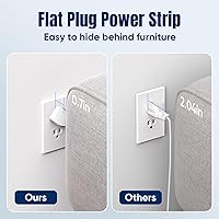 Vista 5 de Regleta protectora de sobretensiones de enchufe plano de 6 pies, 11 salidas de CA múltiples con 6 puertos USB (2 USB C), cable de extensión de 6