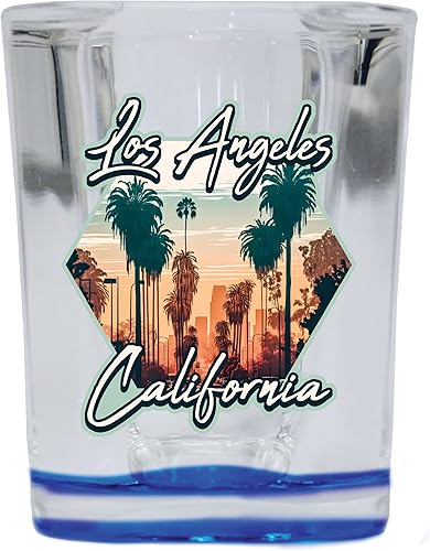 R and R Imports Los Angeles California Souvenir - Vaso de chupito cuadrado de 2.5 onzas, base azul B