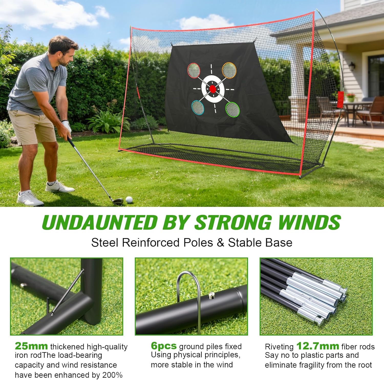 Golf Nets for Practice,10 x 7 FT Golf Hitting Net, Study Golf Chipping Net with Multi - Objective Target Cloth, Tri-Turf Mat and Another 20 accs, Easy to Set Up, Indoor/Outdoor Use, Garage/Yard Train