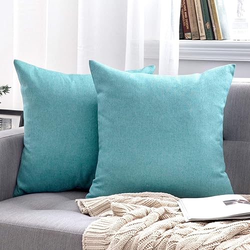 Miniatura 7 de MIULEE Paquete de 2 fundas de almohada decorativas para exteriores, sólidas, impermeables, de lino sintético, para jardín, granja, costero, para