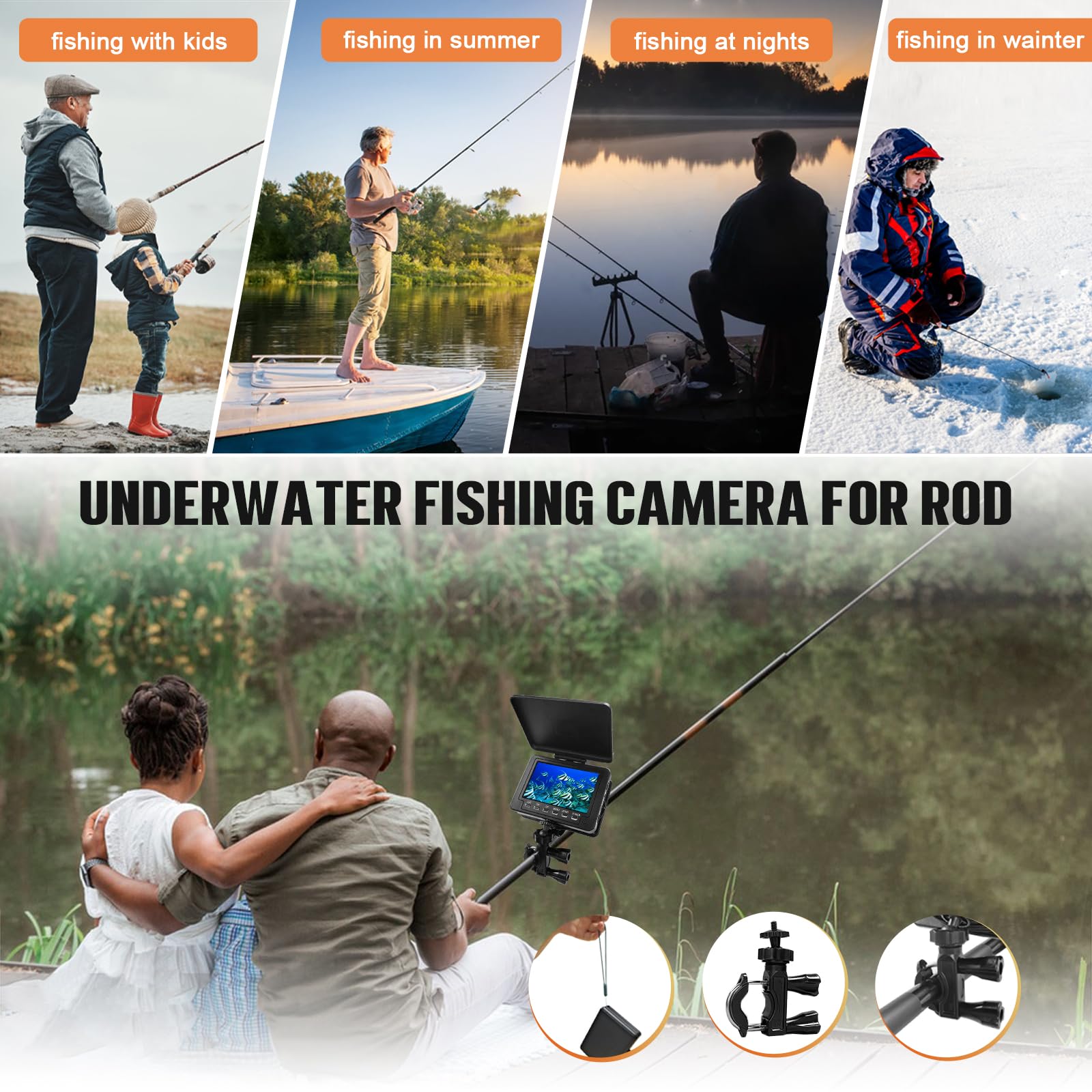 5 Pollici Telecamera Subacquea da Pesca con display IPS, Fotocamera Fish Finder con 1000TVL HD Portatile Ecoscandaglio da Pesca per pesca su Ghiaccio/Mare/Fiume