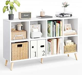 8-Cube Bookshelf 2 Tier Modern Bookcase with Legs, 11in Shelf Opening, 4...
