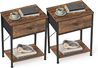 SONGMICS Nightstand, Small Side Table, Narrow End Table with Fabric Drawer