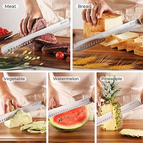 Miniatura 5 de KEEMAKE Cuchillo de corte de 12 pulgadas, cuchillo de trinchar con acero inoxidable de alto carbono para cortar jamón, cuchillo de pechuga con mango