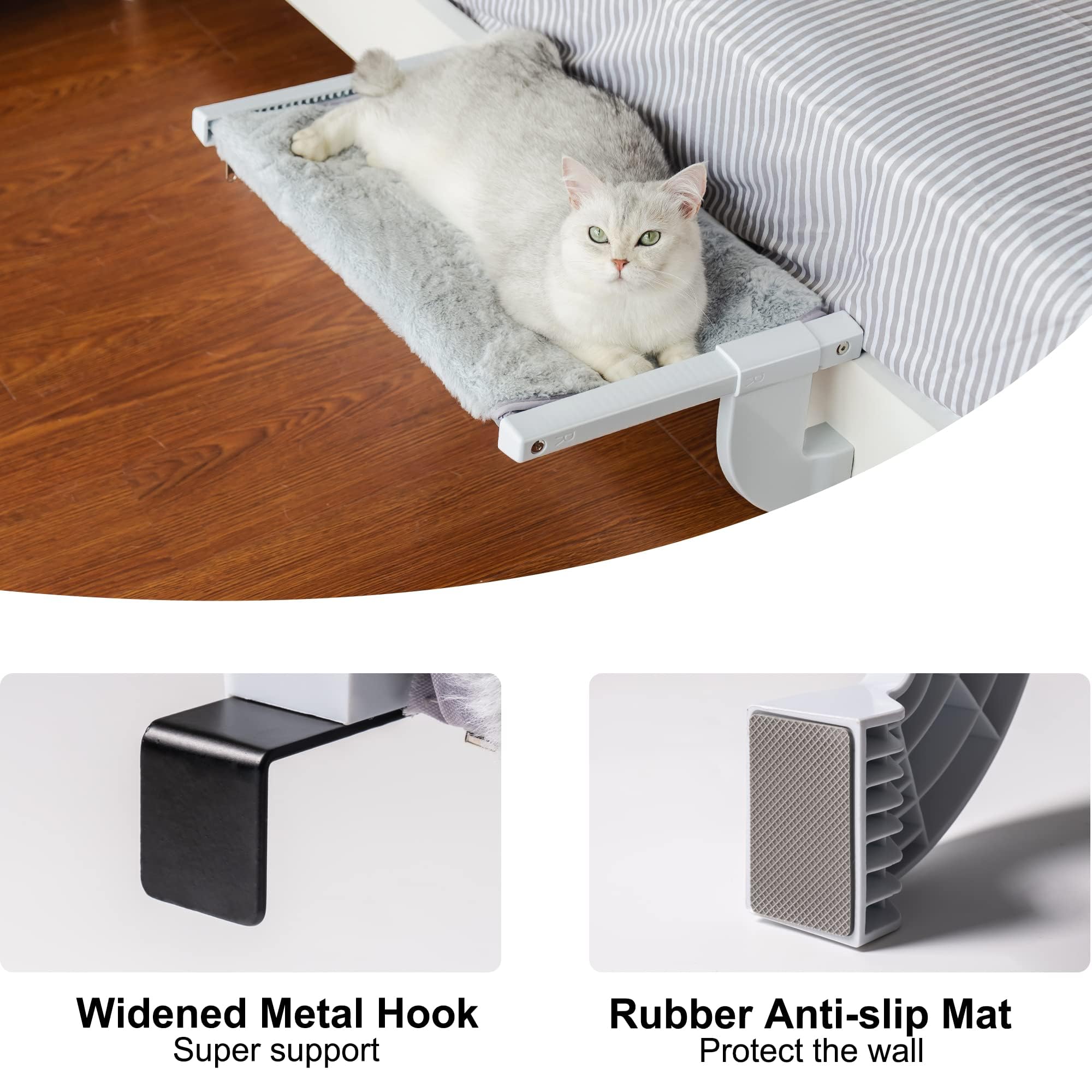 MEWOOFUN Amaca da finestra per gatti e gattini in interni, regolabile con cuscino a 2 lati, stabile letto per gatti fino a 18 kg, grigio