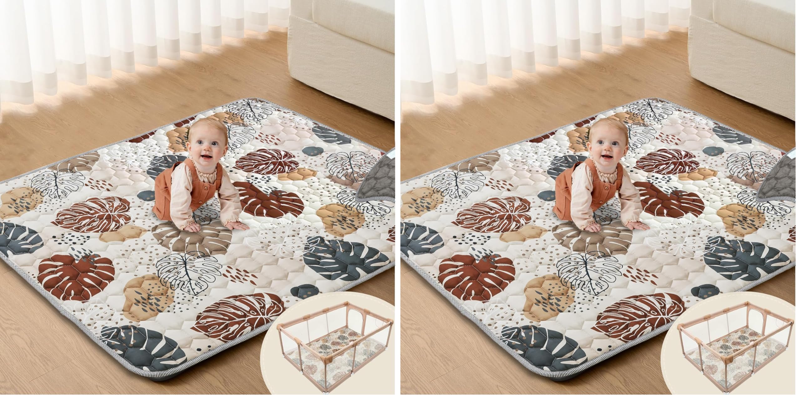 Krabbelmatte Baby Faltbar, Verdickte Krabbeldecke für Baby 180x150cm, Maschinenwaschbare, Anti Rutsch Matte, Faltbar, Design im Bohème-Stil (Packung mit 2)