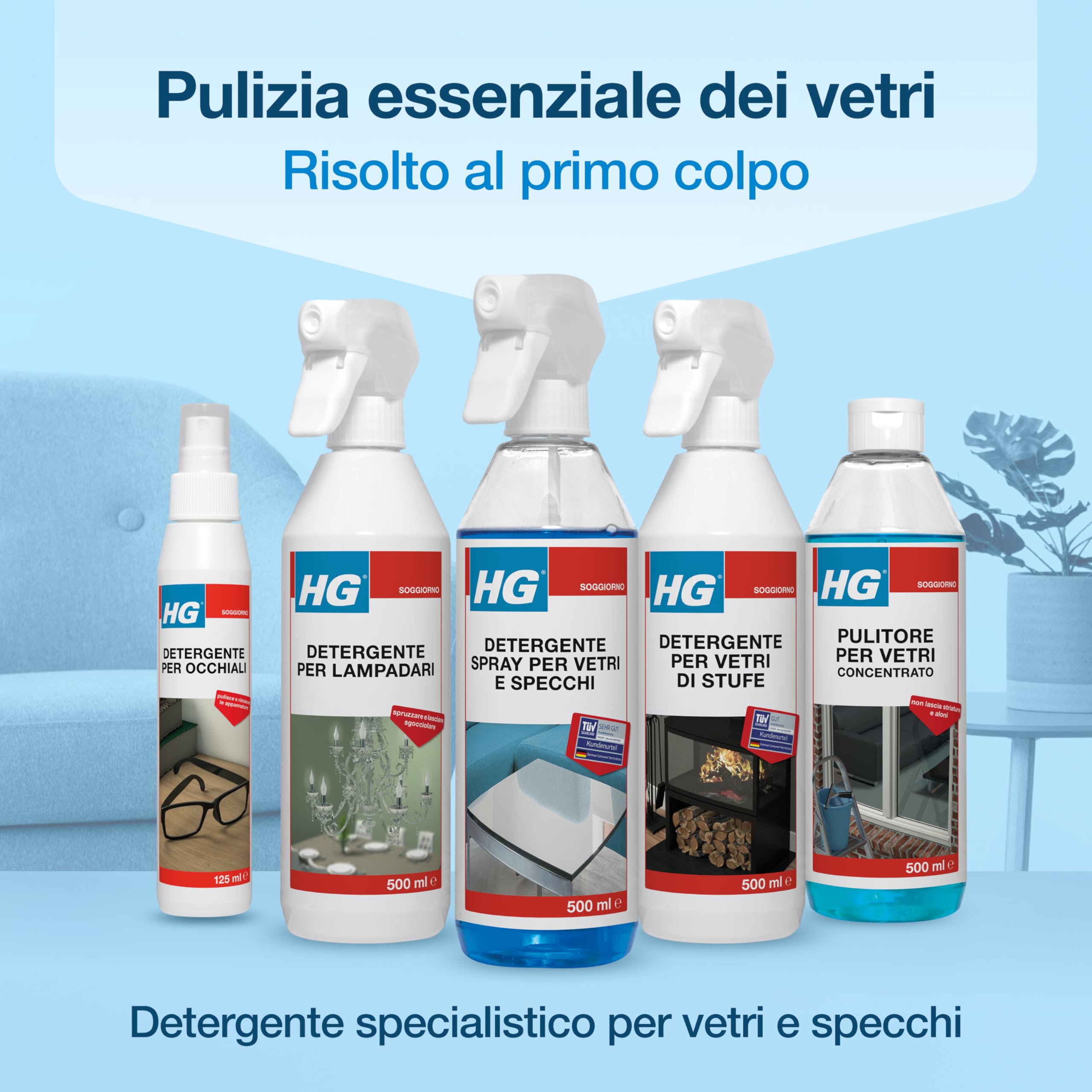 HG Nettoyant spray pour vitres, fenêtres et miroirs, élimine efficacement la graisse et la saleté, 500 ml (142050106)
