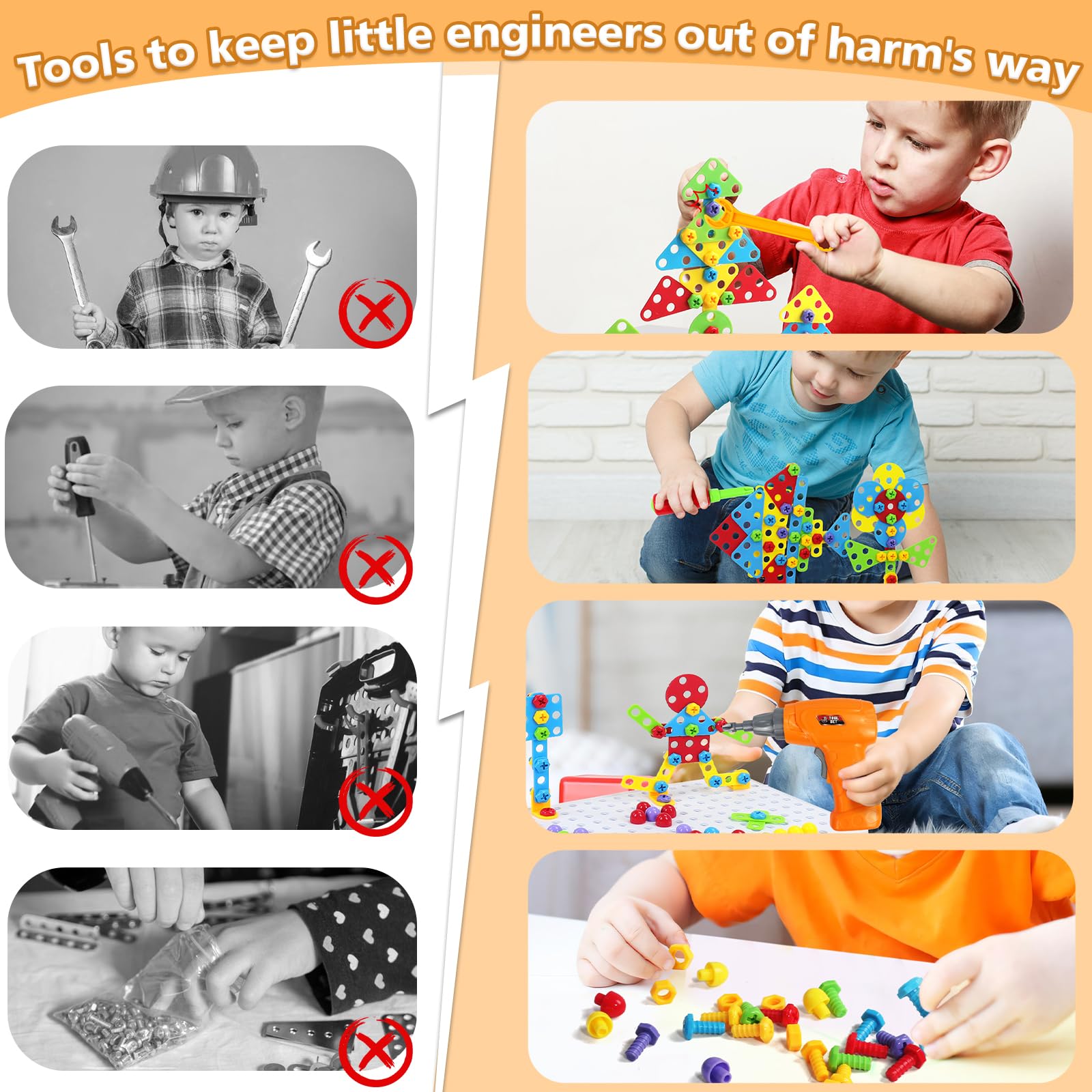 jerryvon Jouet Enfant 3 Ans - Puzzle Enfants 3 Ans Mosaique Enfant Jeux 3 4 5 Ans Etabli Bricolage Puzzle 3D Jeu Construction avec Perceuse Visseuse Jouet Montessori Jeu Cadeau Garcon Fille 3 4 5 Ans