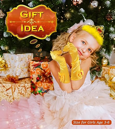 Miniatura 2 de Accesorios de disfraz de princesa, guantes de princesa, BIBUTY 7 piezas para niñas pequeñas con corona de princesa, varita, guantes, collar, aretes,
