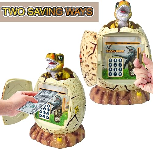 Miniatura 2 de Alcancía de dinosaurio para niños, banco de dinero electrónico de huevos de dinosaurio para niños y niñas, banco de monedas, juguetes de ahorro con
